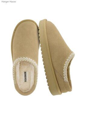 Suede Mule Slippers Slip-On Memory Foam Faux Fur Lined Cozy